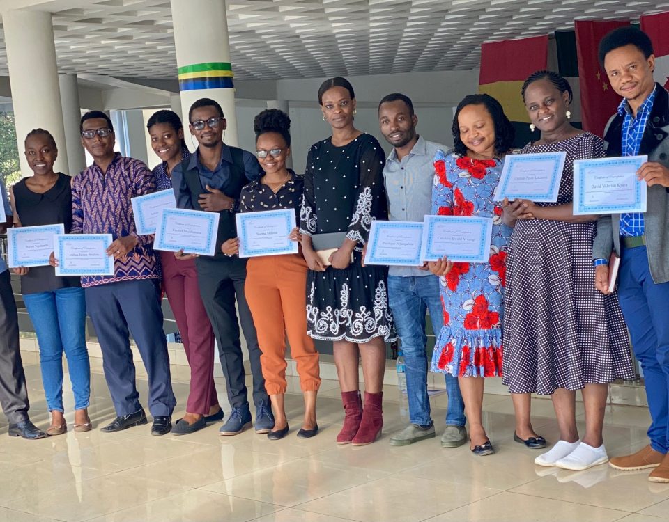 French learners presenting their certificates